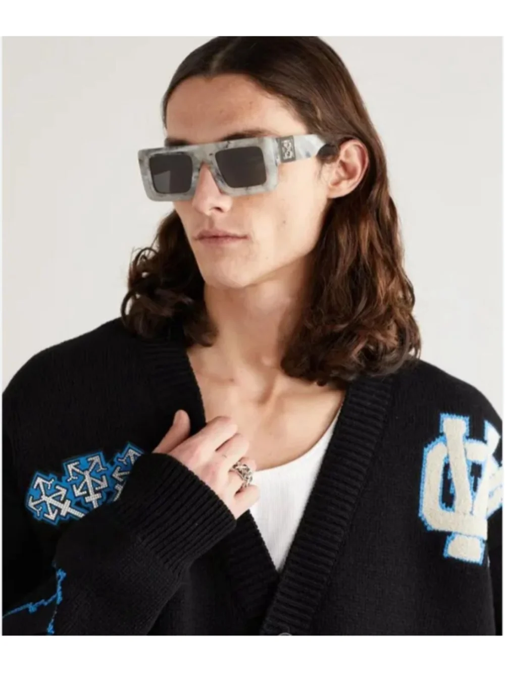 OFF-WHITE Leonardo OER1049‎ Gray Marble Square Sunglasses Unisex